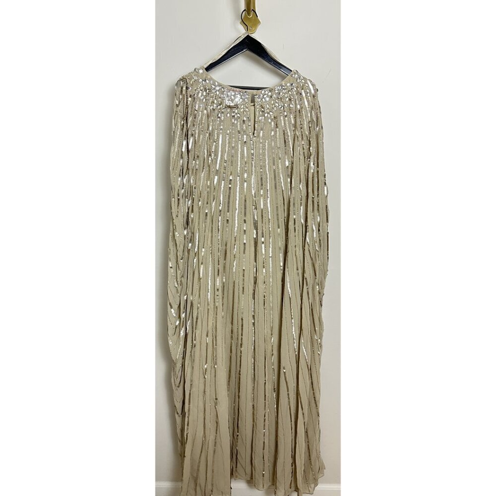 MAC DUGGAL Embellished Beaded Column Cape Gown in Champagne Size US 16 - Picture 9 of 14